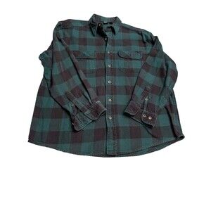 Early Winters Green Black Plaid Flannel Shirt Mens 2XL Button Up Outdoor